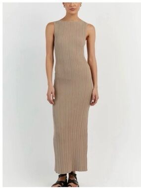 dissh brown knit dress HAL CHOC SLEEVELESS MIDI DRESS DISSH